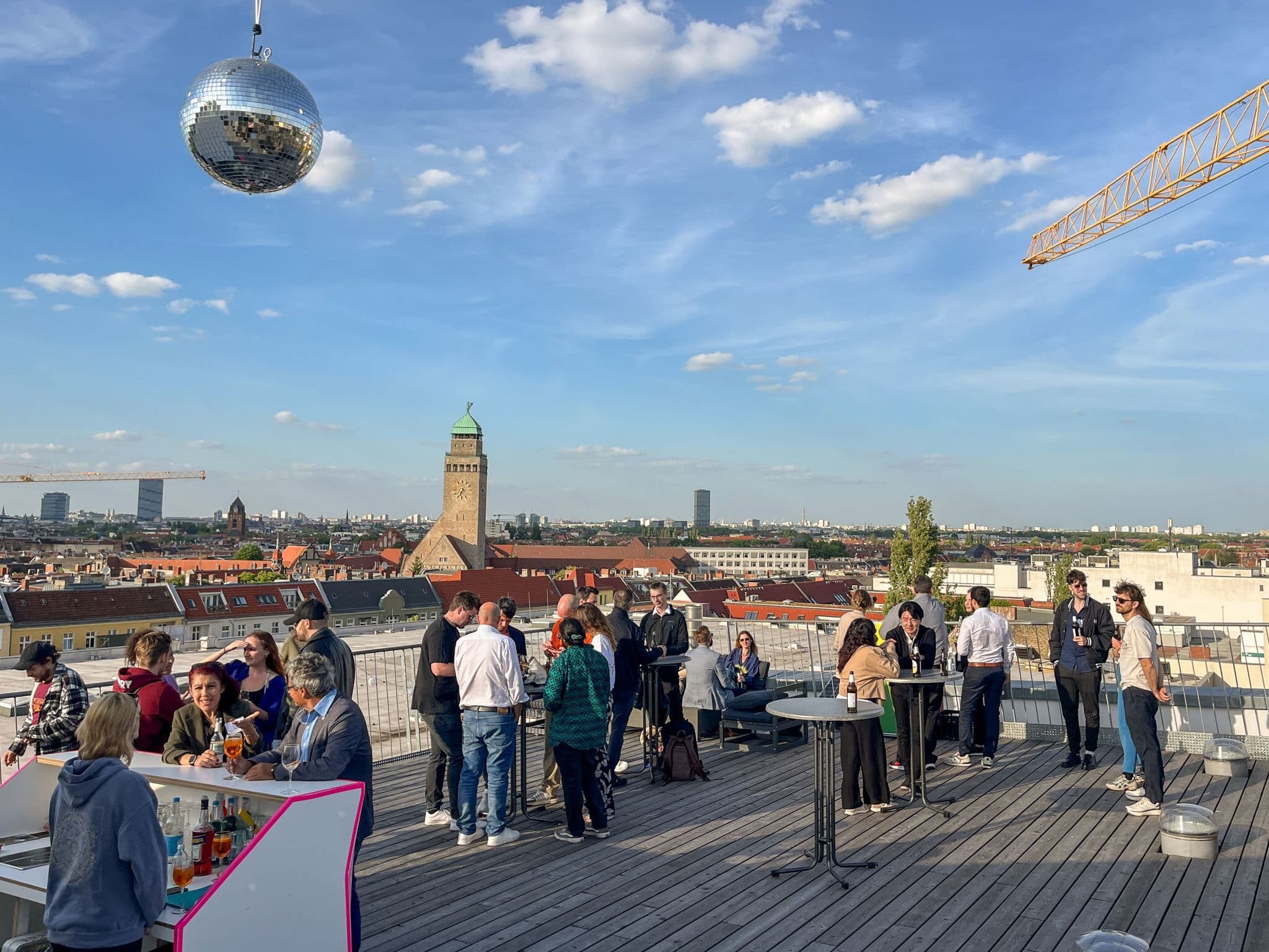 Rooftop terrace at Impact Hub Berlin with views across Neukölln